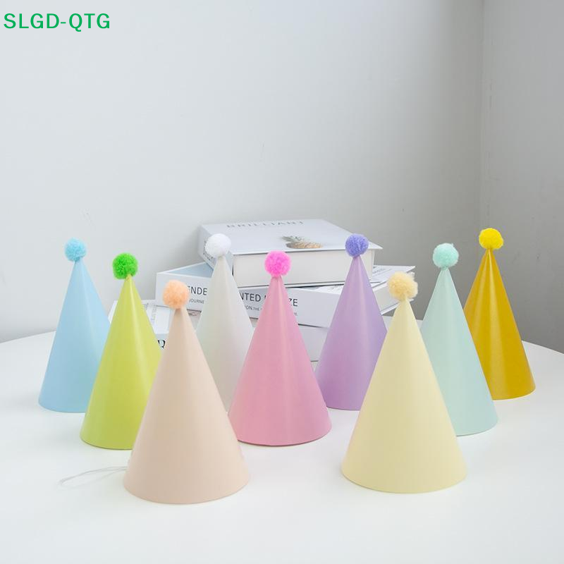 Party Hat Cone - 5/6/9/12 ชิ้น หมวกปาร์ตี้วันเกิดทรงกรวยพร้อมปอมปอม หมวกกรวยกระดาษน้ำหนักเบา สำหรับงานฉลองวันเกิด ตกแต่งร้านเค้กและงานปาร์ตี้